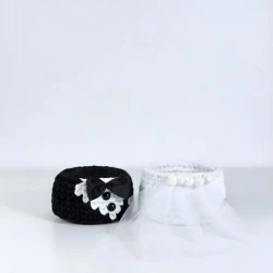 Handmade crochet wedding favor set - black and white