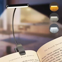 Rechargeable LED Clip-On Book Light with Adjustable Gooseneck, 3 Color Modes & 10 Brightness Levels for Bed Reading - Eye Care, Small and Portable Study Lamp, Reading light