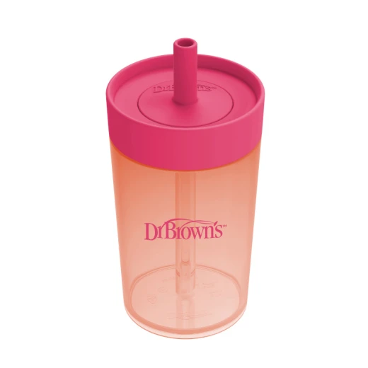 Dr. Brown’s Milestones Straw to 360° Cup , Convertible Toddler Training Cup , with Interchangeable Silicone Straw and 360 Degree Cup Lids, pink , 10 oz/300 mL, BPA Free - Dr. Brown's - Image 3