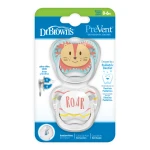 Dr.Brown's PreVent PRINTED SHIELD ,Silicone Soother - Stage 1, 0-6 months ,Teal & Gray, 2-Pack, Reduce pressure inside baby’s mouth, helping prevent dental issues - Dr. Brown's