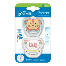 Dr.Brown's PreVent PRINTED SHIELD ,Silicone Soother - Stage 1, 0-6 months ,Teal & Gray, 2-Pack, Reduce pressure inside baby’s mouth, helping prevent dental issues