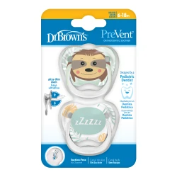 Dr.Brown's PreVent PRINTED SHIELD ,Silicone Soother - Stage 2, 6-18  months ,Green color, 2-Pack, Reduce pressure inside baby’s mouth, helping prevent dental issues