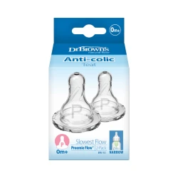 Dr.Brown's Narrow -Neck Silicone Nipple Preemie Level , 2-Pack