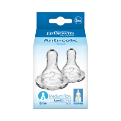 Dr.Brown's Narrow -Neck Silicone Nipple Level 2 ( 3-6 months ) , 2-Pack