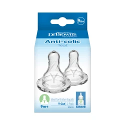 Dr.Brown's Narrow -Neck Silicone Nipple Level Y-Cut ( 9+ months ) , For thicker liquids , 2-Pack