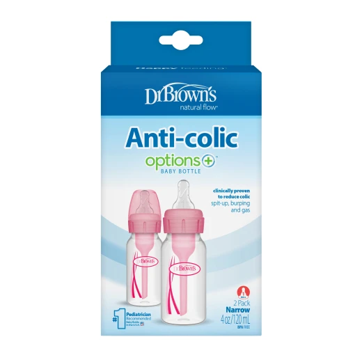 Dr. Brown's Plastic Narrow-Neck Options+ Bottle, 4 oz/120 ml, Pink , 2-pack Dr. Brown's Plastic Narrow-Neck Options+ Bottle, 4 oz/120 ml, Pink , 2-pack