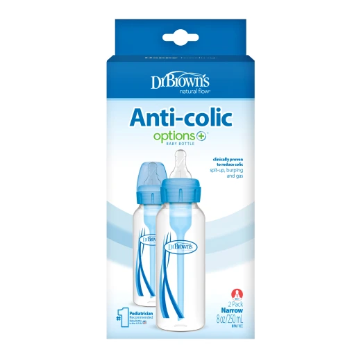 Dr. Brown's Plastic Narrow-Neck Options+ Bottle, 8 oz/250 ml, Blue , 2-pack Dr. Brown's Plastic Narrow-Neck Options+ Bottle, 8 oz/250 ml, Blue , 2-pack
