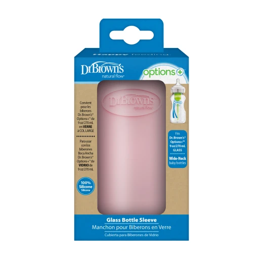 Dr.Browns Wide -Neck Glass Bottle Silicone Sleeve , 9oz / 270ml , Pink ,  1-pack