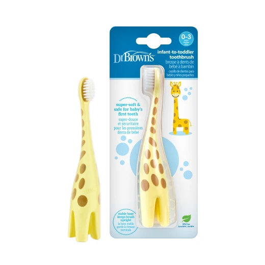 Dr. Brown’s Infant-to-Toddler Toothbrush, Soft and Safe Baby Training Brush, Giraffe , Mint, 0-3 years