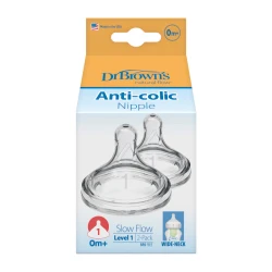  Dr.Brown's Wide-Neck Silicone Nipple Level 1 ( 0-3 months ) , 2-Pack 