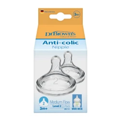  Dr.Brown's Wide-Neck Silicone Nipple Level 2 ( 3-6 months ) , 2-Pack 