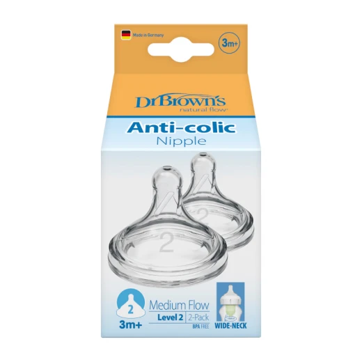 Dr.Brown's Wide-Neck Silicone Nipple Level 2 ( 3-6 months ) , 2-Pack Dr.Brown's Wide-Neck Silicone Nipple Level 2 ( 3-6 months ) , 2-Pack
