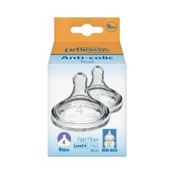 Dr.Brown's Wide-Neck Silicone Nipple Level 4 ( 9 months + ) , 2-Pack 