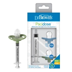 Dr.Brown's Pacidose Liquid Medicine Dispenser , Combo Pack ( Stage 1 pacifier (0-6m), Stage 2 pacifier (6-18m) and 1 Syringe )