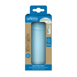 Dr.Browns Narrow-Neck Glass Bottle Silicone Sleeve , 8 oz / 250ml , Blue ,  1-pack