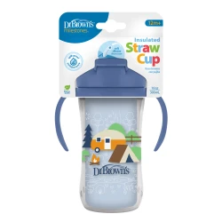 Dr.Brown's Milestones Insulated Sippy Cup with Straw and Handles, Spill-Proof Tumbler with Lid, blue, 10 oz/300 mL, BPA Free, 12m+