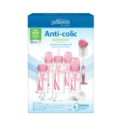 Dr.Brown's Plastic Narrow-Neck Options+ Baby Bottle, PINK Gift Set ( 5 bottles , 9 Nipples , 2 Storage Caps , 1 Bottle Brush )