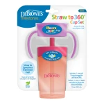Dr. Brown’s Milestones Straw to 360° Cup , Convertible Toddler Training Cup , with Interchangeable Silicone Straw and 360 Degree Cup Lids, pink , 10 oz/300 mL, BPA Free - Dr. Brown's