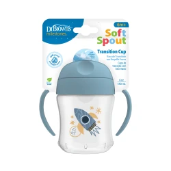 Dr.Brown's 6 oz/180 mL Soft-Spout Transition Cup with Handles, Rocket Ship (6m+), BPA Free