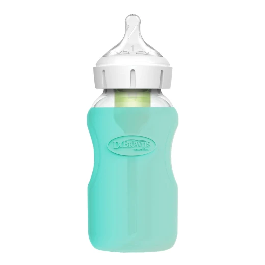Dr.Browns Wide -Neck Glass Bottle Silicone Sleeve , 9oz / 270ml , Mint ,  1-pack - Dr. Brown's - Image 2