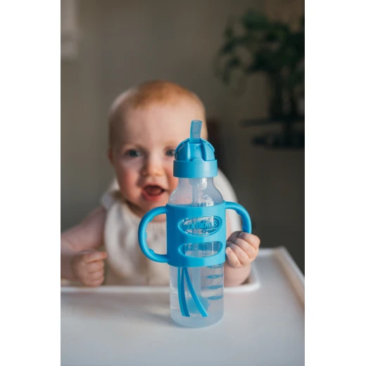 Dr. Browns Plastic Narrow-Neck Sippy Straw Bottle With Silicone Handles , 8 oz/ 250 ml , Blue ,1-pack - Dr. Brown's - Image 4