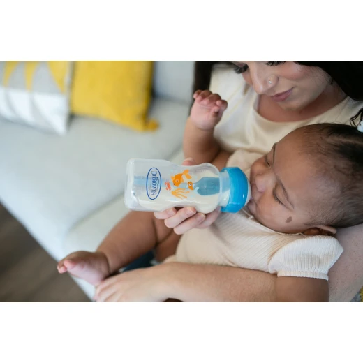 Dr.Browns Plastic Wide-Neck Options+ Baby Bottle , Blue Gift Set with ( 3 Bottles , 3 Nipples , Bottle Cleaning Brush and Pacifier)  - Dr. Brown's - Image 2