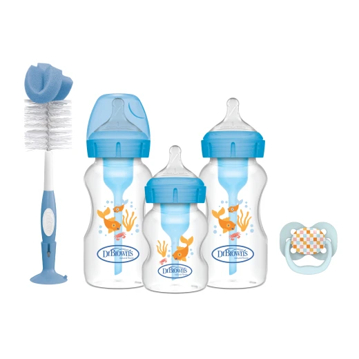 Dr.Browns Plastic Wide-Neck Options+ Baby Bottle , Blue Gift Set with ( 3 Bottles , 3 Nipples , Bottle Cleaning Brush and Pacifier)  - Dr. Brown's - Image 6