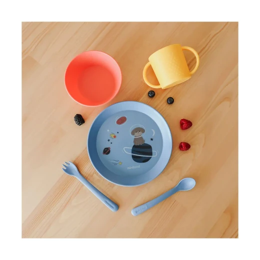 Miniland Baby Tableware Set of 5 ( Plate , Bowl , Spoon , Fork , Cup ) for encouraging independence in children- SPACE - Miniland - Image 2