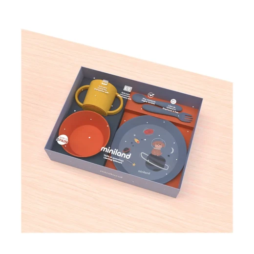 Miniland Baby Tableware Set of 5 ( Plate , Bowl , Spoon , Fork , Cup ) for encouraging independence in children- SPACE - Miniland - Image 4