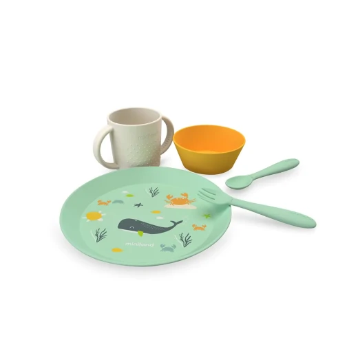 Miniland Baby Tableware Set of 5 ( Plate , Bowl , Spoon , Fork , Cup ) resistant, free of Bisphenol - OCEAN Miniland Baby Tableware Set of 5 ( Plate , Bowl , Spoon , Fork , Cup ) resistant, free of Bisphenol - OCEAN