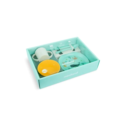 Miniland Baby Tableware Set of 5 ( Plate , Bowl , Spoon , Fork , Cup )  resistant, free of Bisphenol - OCEAN - Miniland - Image 3