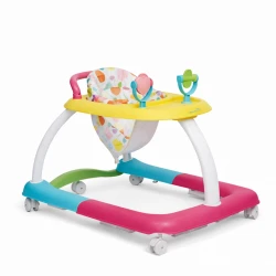 2-in-1 Baby Activity Walker with Detachable Toy Tray, Adjustable Height, and Multi-Directional Wheels - Foldable Compact Toddler Walker for Boys and Girls, Pink/Blue/Yellow