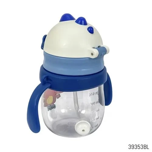 Dinosaur Baby Water Bottle with Straw and Handles Leak Proof Sippy Cup with Shoulder Strap Blue 250ml - Image 2