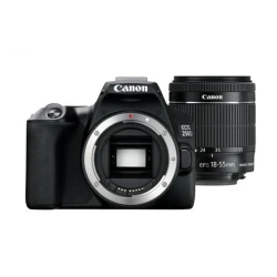 كاميرا كانون EOS 250D DSLR سوداء اللون مع عدسة EF-S 18-55mm f/4-5.6 IS STM - مستشعر APS-C بدقة 24.1 ميجابكسل، تسجيل فيديو بدقة 4K، ضبط تلقائي للصورة ثنائي البكسل، واي فاي وبلوتوث، شاشة لمس متغيرة الزاوية، تصميم خفيف الوزن