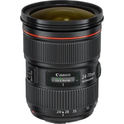 عدسة كانون EF 24-70mm f/2.8L II USM - عدسة تكبير احترافية، فتحة عدسة واسعة f/2.8، بصريات عالية الأداء، محرك فوق صوتي (USM) لضبط تلقائي سريع للتركيز، هيكل متين من سلسلة L، مثالية للصور الشخصية والمناظر الطبيعية
