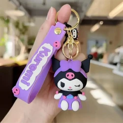 Sanrio Kuromi Keychain Cute Cartoon Character Key Ring with Silicone or Plastic Material Wrist Strap Lightweight Durable Bag and Key Accessory Perfect for Daily Use and Fans of Cute Anime Style Accessories
