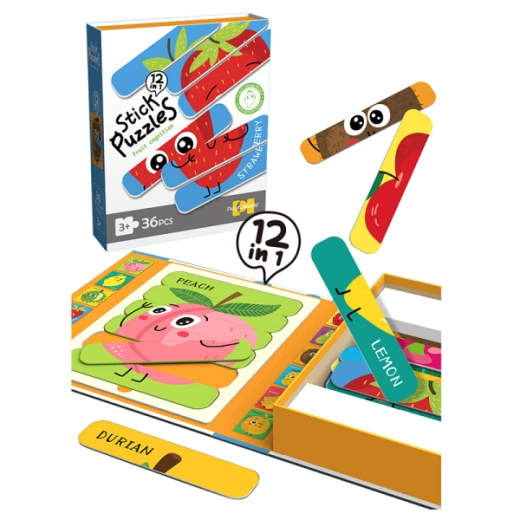 Fruit Stick Puzzles, consisting of 36 sturdy wooden or cardboard sticks, is a fun educational toy that develops children's creativity, concentration, and manual skills in a safe and interactive way - Creative's - Image 2
