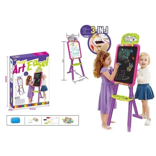 لوح رسم وتعليم للأطفال 3 في 1 (Funny Art Easel)، وهو مصمم لتوفير تجربة تعليمية وإبداعية متكاملة للأطفال من سن 3 سنوات فما فوق. متوفر في لون الازرق والزهر - Image 2