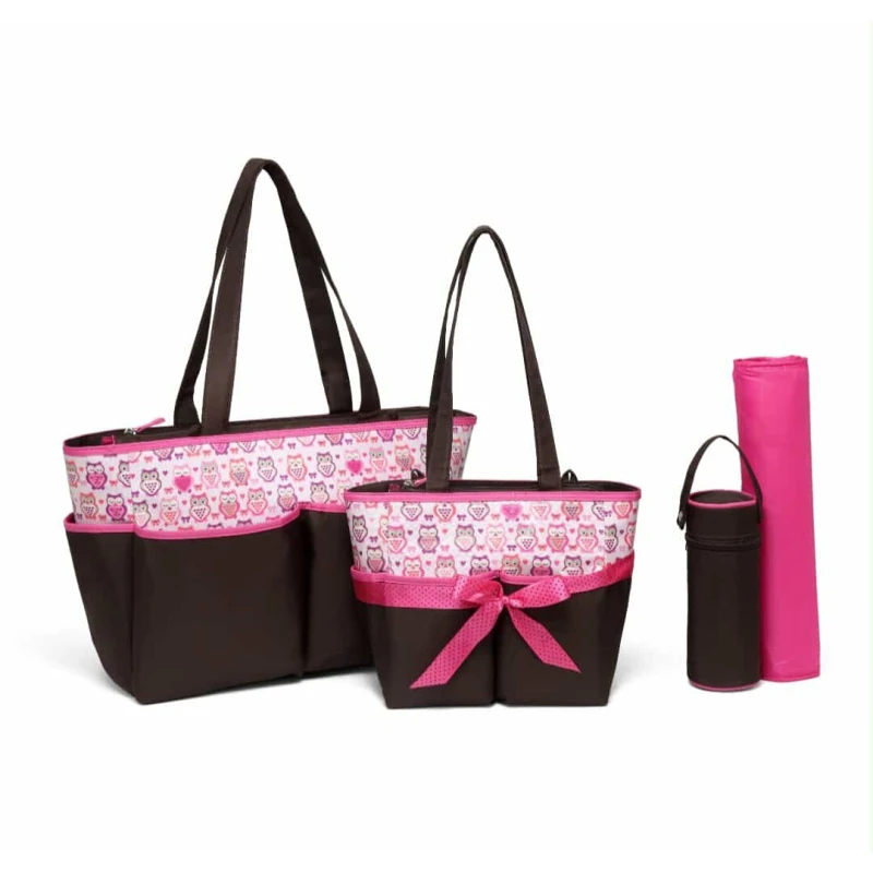 colorland amber tote brown with pink changing bag 5 piace set - Colorland