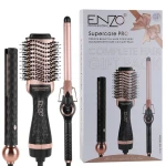 مجموعة ENZO Supercare PRO الكاملة لتصفيف الشعر، طقم تصفيف 3 قطع بتقنية Nano Titanium، فرشاة تصفيف دائرية وأداة لتجعيد وتصفيف الشعر، موديل EN-3311 - إنزو