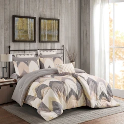 Merlin Livings 9-Pieces Printed King Size Bedding Set, Modern Elegant Design and Soft Durable Fabric, Complete Comforter Set