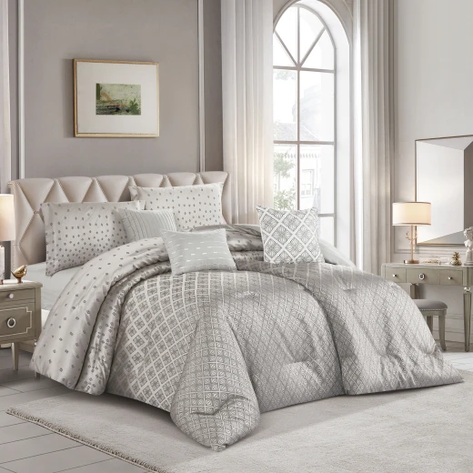 Merlin Livings 7 pieces Luxury Jacquard King Size Bedding set Elegant Geometric Pattern Set for Master Bedroom