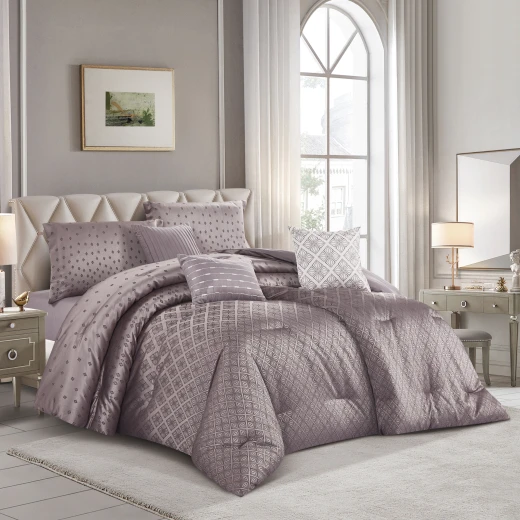 Merlin Livings 7 pieces Luxury Jacquard King Size Bedding set Elegant Geometric Pattern Set for Master Bedroom