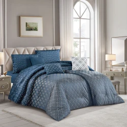 Merlin Livings 7 pieces Luxury Jacquard King Size Bedding set Elegant Geometric Pattern Set for Master Bedroom