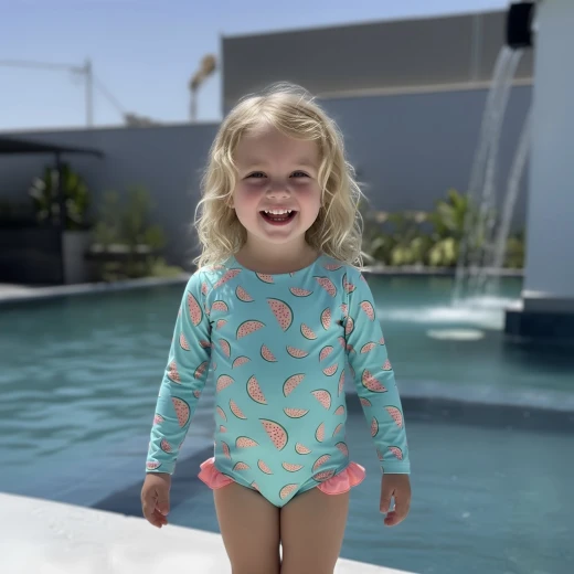 Sandy Toes - Watermelon Swimsuit one piece Blue & Pink, Open Back Design, UV Protection Fabric, Comfortable Summer Swimwear for Beach and Pool - Sandy toes - Image 3
