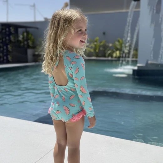 Sandy Toes - Watermelon Swimsuit one piece Blue & Pink, Open Back Design, UV Protection Fabric, Comfortable Summer Swimwear for Beach and Pool - Sandy toes - Image 4