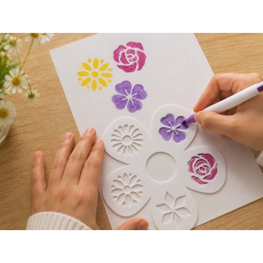 Multi-Design Flower Drawing Stencil Template – Reusable Floral Painting and Coloring Stencil for Kids and Adults – 19 x 18 cm, 0.6 cm Thickness, Art and Craft Tool
