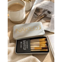 NAKED3 Professional Makeup Brush Set – 12 Premium Cosmetic Brushes with Portable Metal Storage Case for Face & Eye Makeup