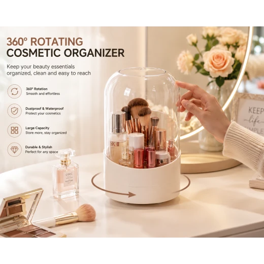 360° Rotating Makeup Organizer – Dustproof Cosmetic Brush & Beauty Storage Holder with Transparent Cover 360° Rotating Makeup Organizer – Dustproof Cosmetic Brush & Beauty Storage Holder with Transparent Cover