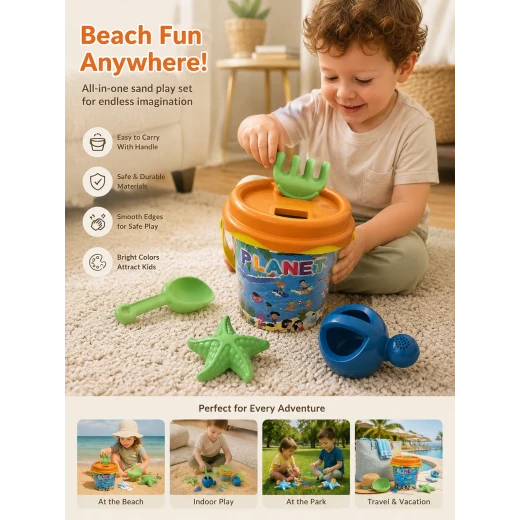Kids Beach Sand Play Bucket Toy Set - B Toys - Image 2